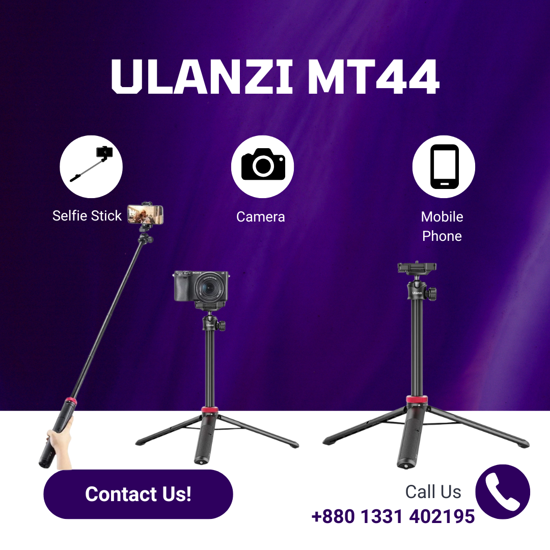 Ulanzi MT44 Extendable Vlog Tripod With 360° Ball Head – Black Color